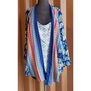 Anthropologie Fig and Flower size XL blue & red floral print long sleeve blouse